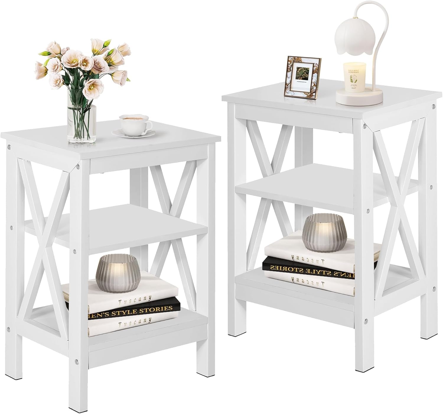 Modern Nightstands X-Design Side End Table Night Stand with Storage Shelf for Bedroom,Living Room,